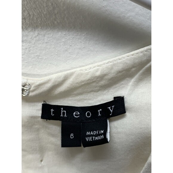 Theory  Women’s Off V Neck Flare Mini Dress Cream Linen Bland Sz 6 - Picture 13 of 14